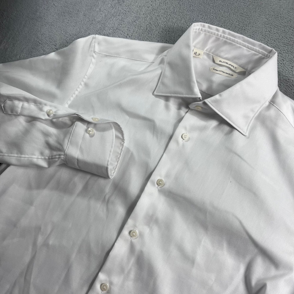 Suitsupply Supima Cotton Traveller White Slim Fit Dress Shirt 16 41 Mens